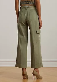 Petite Pleated Cotton Twill Wide Leg Cargo Pants