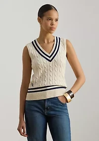 Petite Cable-Knit Cotton Cricket Sweater Vest