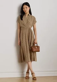 Petite Geo-Print Belted Crepe Dress