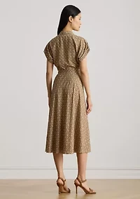Petite Geo-Print Belted Crepe Dress