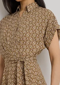 Petite Geo-Print Belted Crepe Dress