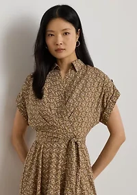 Petite Geo-Print Belted Crepe Dress