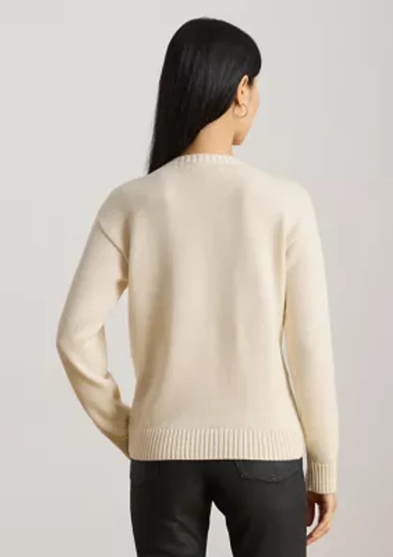Petite Embroidered Cotton Crewneck Sweater
