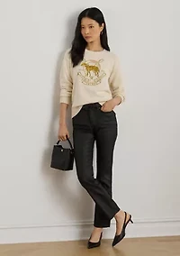 Petite Embroidered Cotton Crewneck Sweater