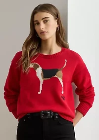 Petite Intarsia-Knit Foxhound Cotton Sweater