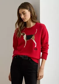 Petite Intarsia-Knit Foxhound Cotton Sweater