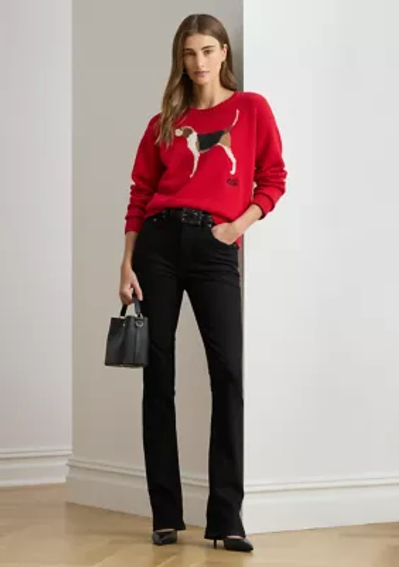 Petite Intarsia-Knit Foxhound Cotton Sweater