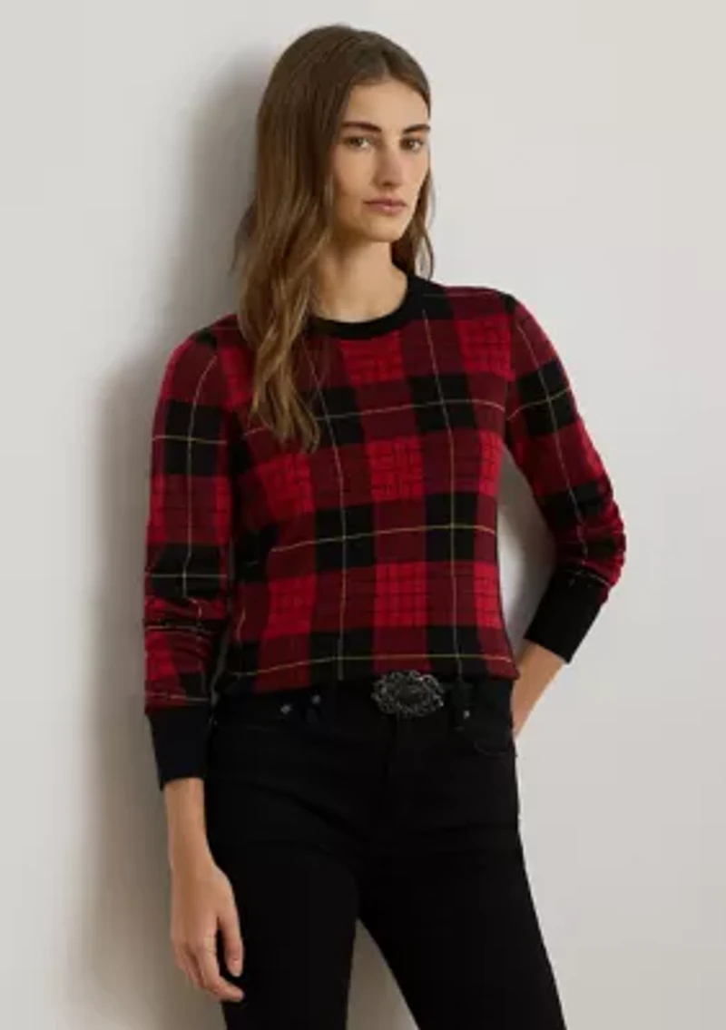 Petite Plaid Cotton-Blend Sweater