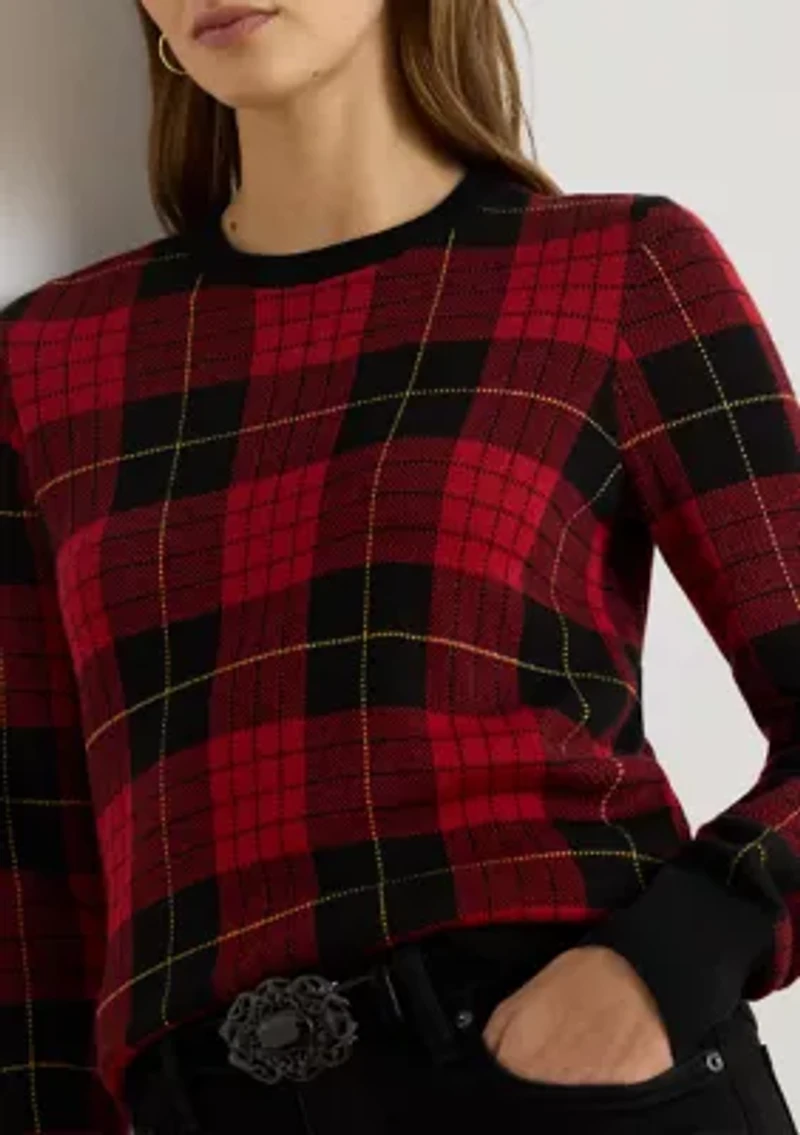 Petite Plaid Cotton-Blend Sweater