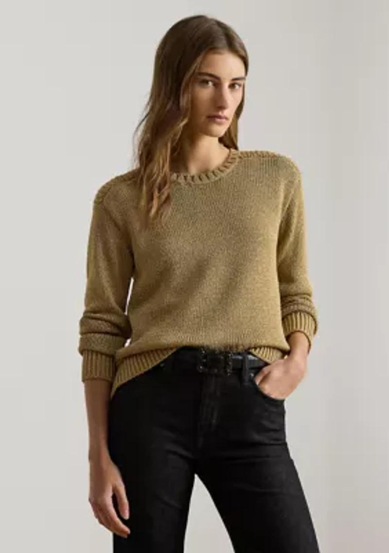 Petite Metallic Cotton-Blend Crewneck Sweater