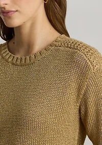 Petite Metallic Cotton-Blend Crewneck Sweater