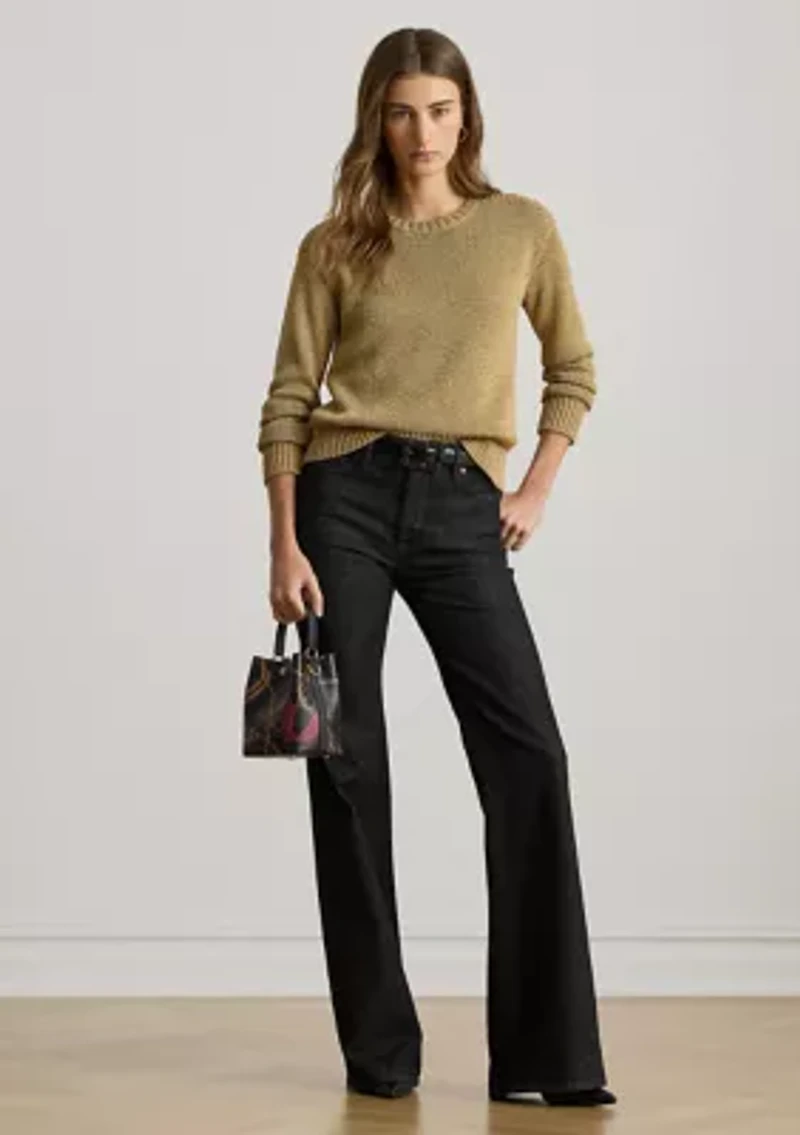 Petite Metallic Cotton-Blend Crewneck Sweater