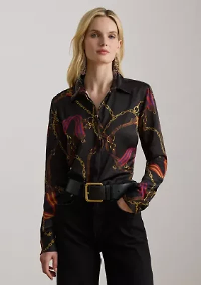 Petite Classic Fit Belting-Print Satin Shirt