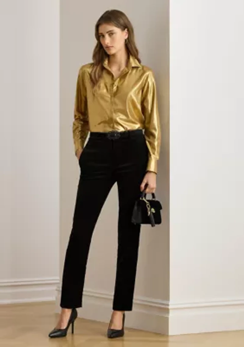 Petite Stretch Velvet Cropped Pants