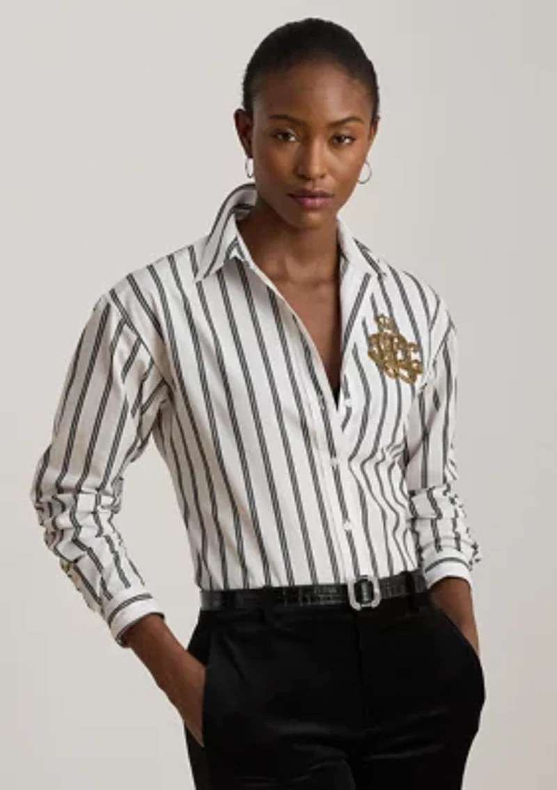 Petite Relaxed Fit Striped Cotton Shirt