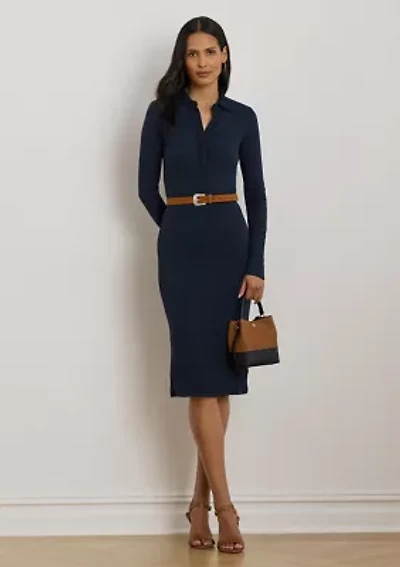 Petite Rib-Knit Cotton-Blend Polo Dress