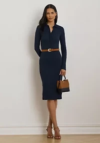 Petite Rib-Knit Cotton-Blend Polo Dress