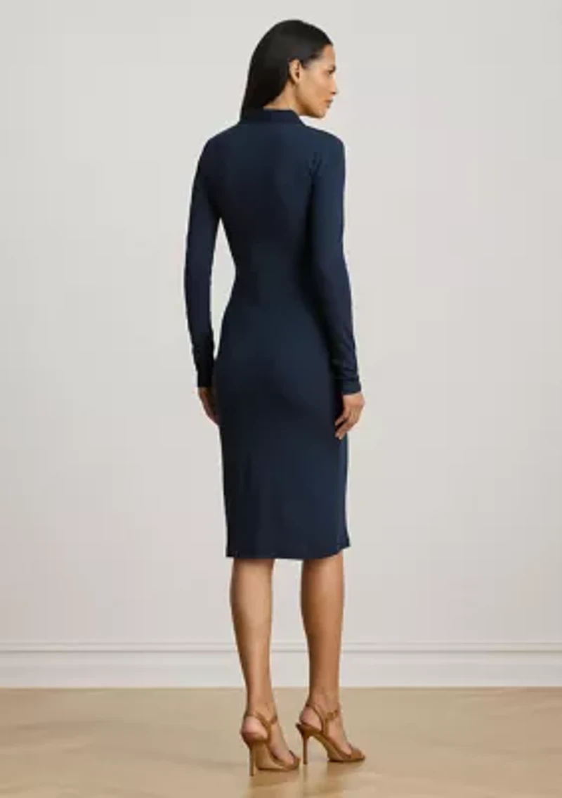 Petite Rib-Knit Cotton-Blend Polo Dress