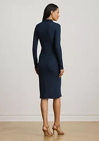 Petite Rib-Knit Cotton-Blend Polo Dress