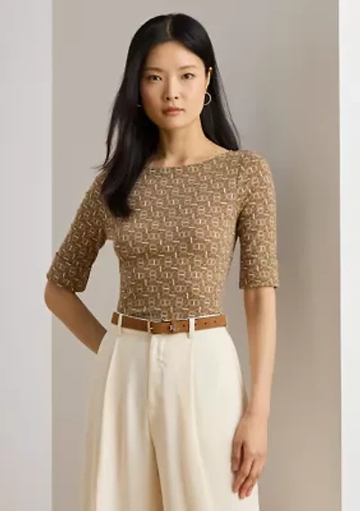 Petite Geo-Print Stretch Cotton Boatneck Tee