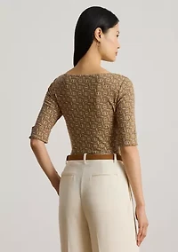 Petite Geo-Print Stretch Cotton Boatneck Tee