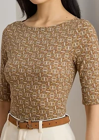 Petite Geo-Print Stretch Cotton Boatneck Tee