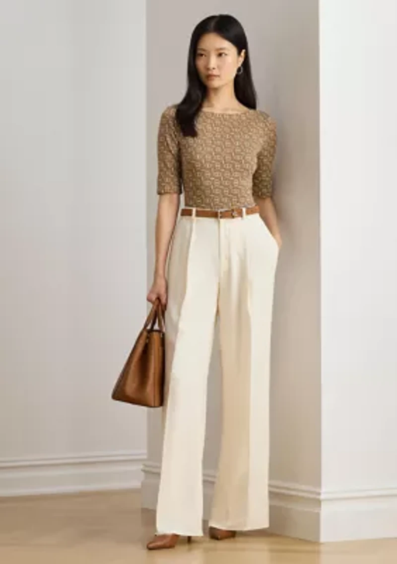 Petite Geo-Print Stretch Cotton Boatneck Tee