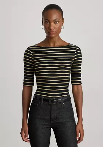 Petite Metallic Striped Boatneck Top