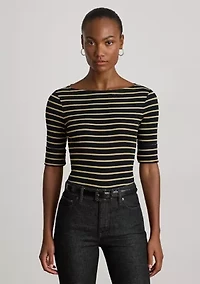 Petite Metallic Striped Boatneck Top