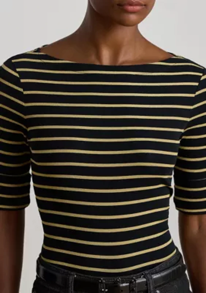 Petite Metallic Striped Boatneck Top