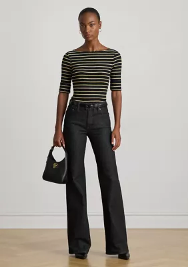 Petite Metallic Striped Boatneck Top