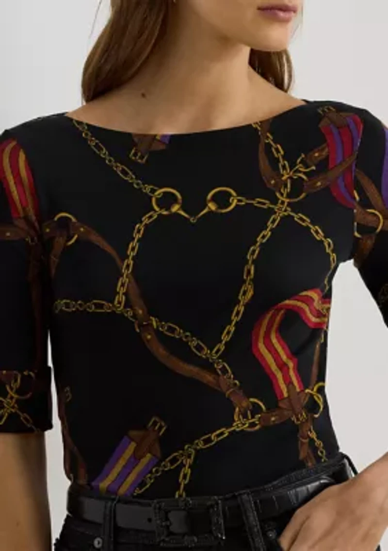 Petite Print Stretch Cotton Boatneck Top