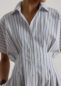 Petite Striped Pleated Broadcloth Shirtdress