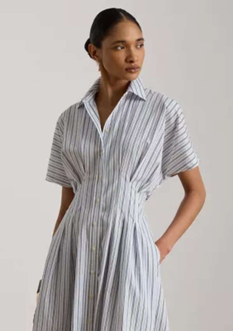Petite Striped Pleated Broadcloth Shirtdress