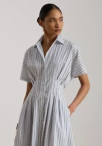 Petite Striped Pleated Broadcloth Shirtdress
