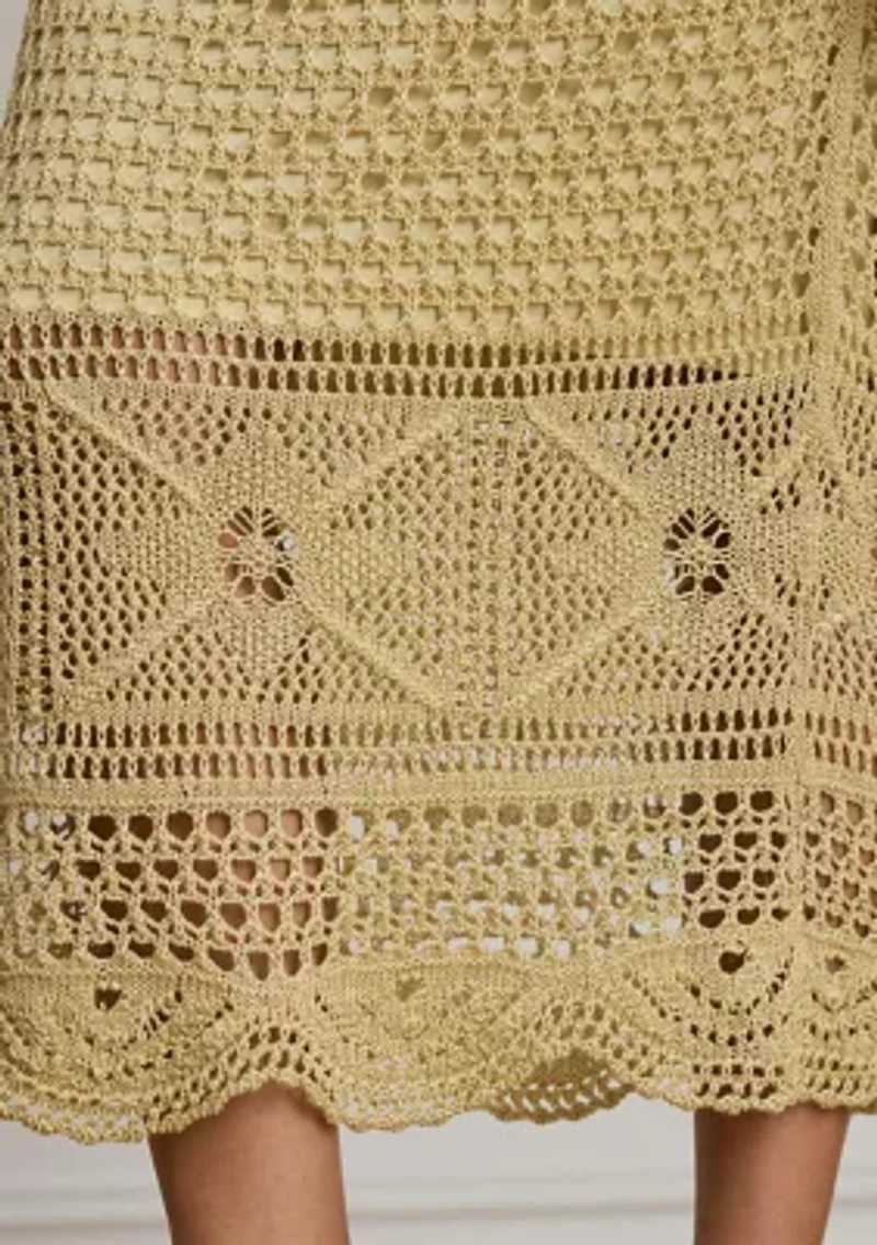 Petite Pointelle-Knit Linen-Blend Midi Skirt