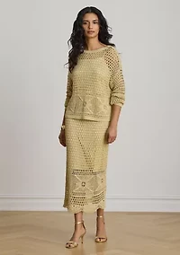 Petite Pointelle-Knit Linen-Blend Midi Skirt