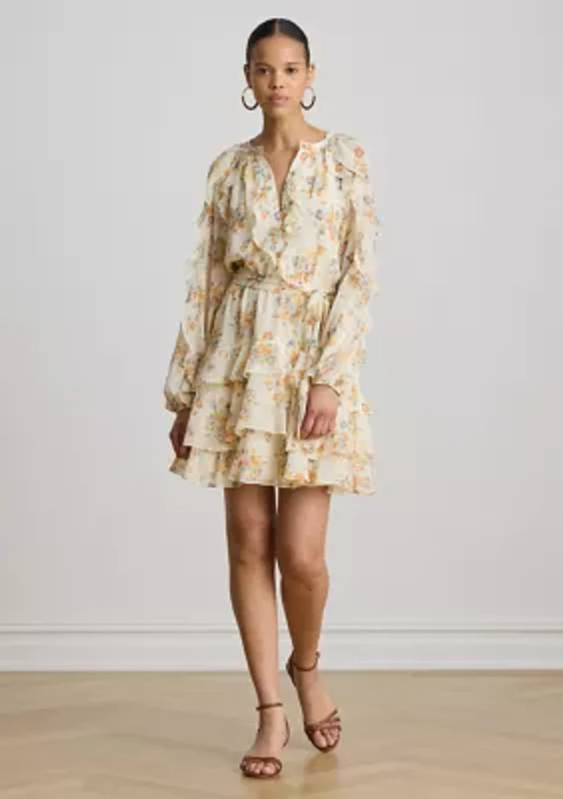 Petite Floral Ruffle-Trim Tiered Dress