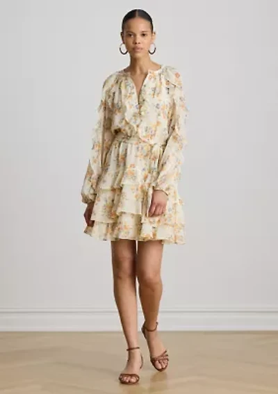 Petite Floral Ruffle-Trim Tiered Dress