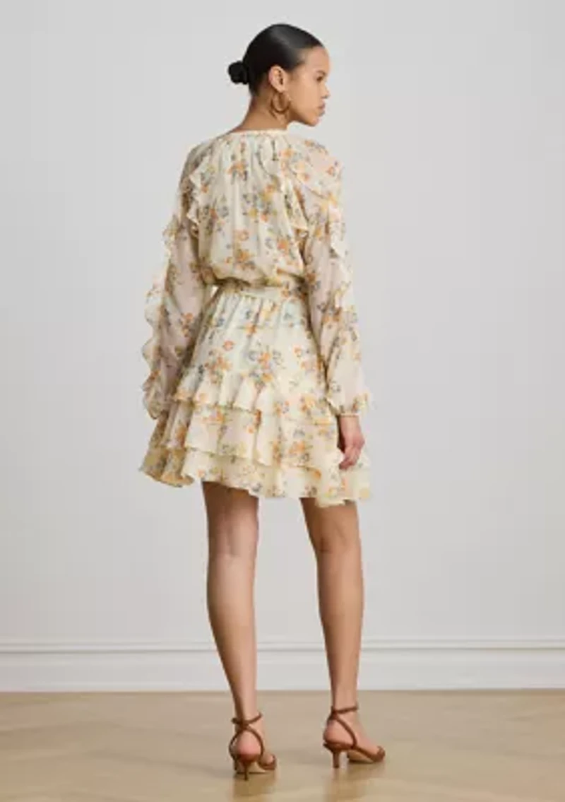 Petite Floral Ruffle-Trim Tiered Dress
