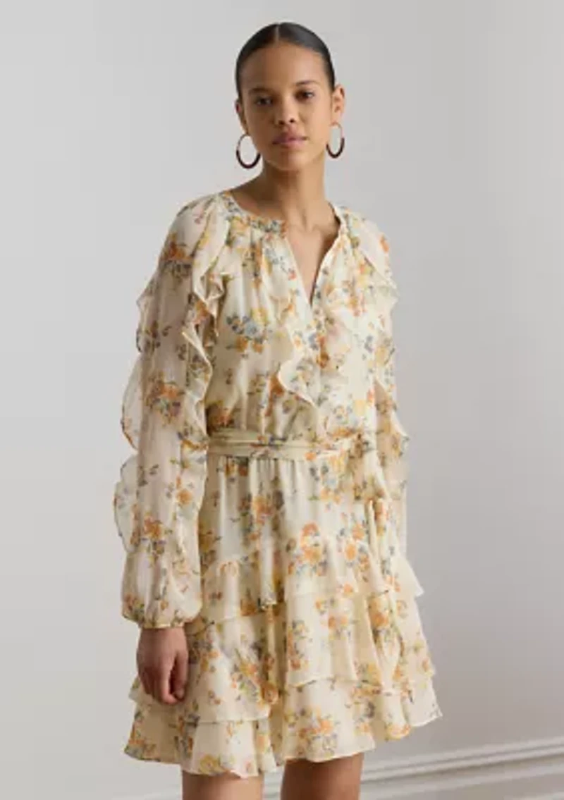 Petite Floral Ruffle-Trim Tiered Dress