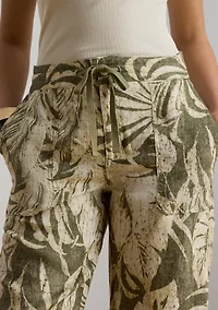 Petite Palm Frond Print Linen Wide Leg Pants