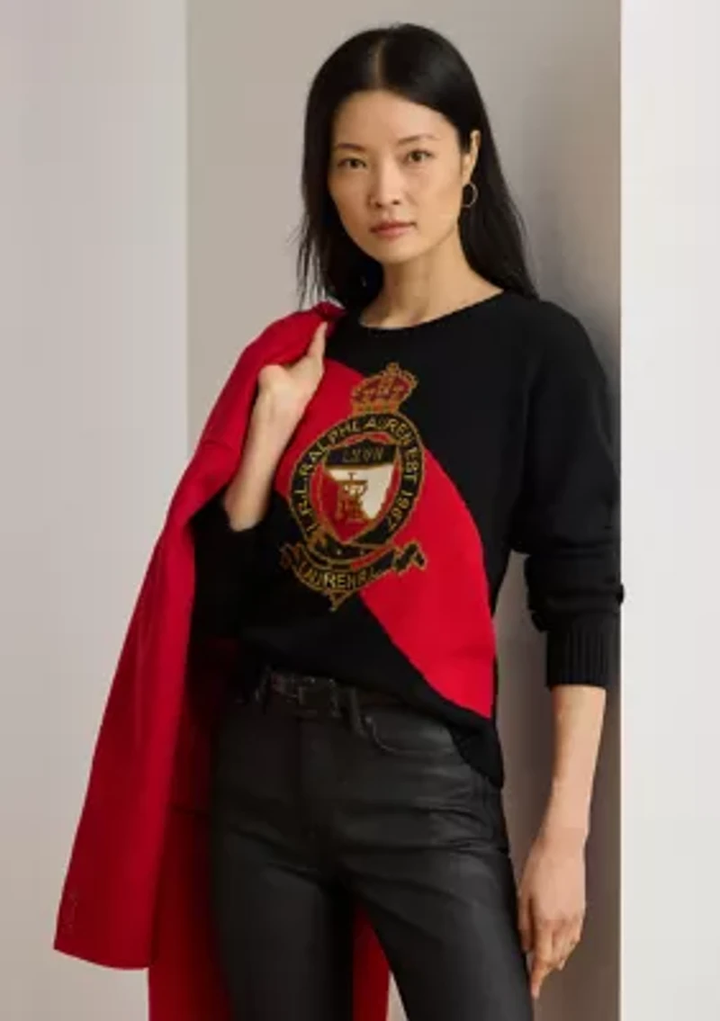 Petite Color-Blocked Crest Cotton Sweater