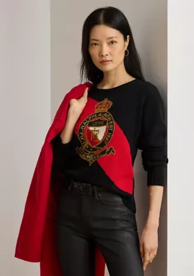 Petite Color-Blocked Crest Cotton Sweater