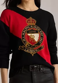 Petite Color-Blocked Crest Cotton Sweater