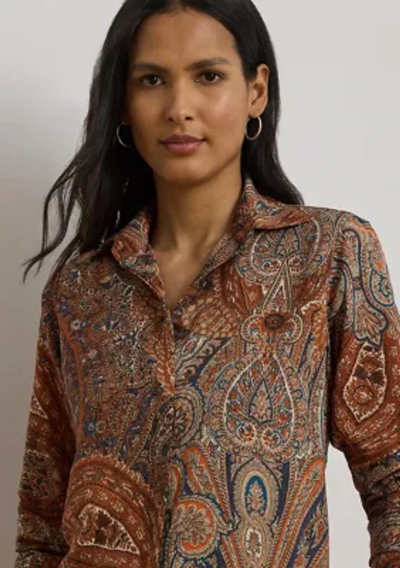 Petite Classic Fit Paisley Crepe Shirt