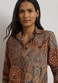 Petite Classic Fit Paisley Crepe Shirt