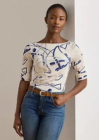 Petite Belting-Print Cotton Boatneck Tee