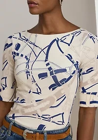 Petite Belting-Print Cotton Boatneck Tee