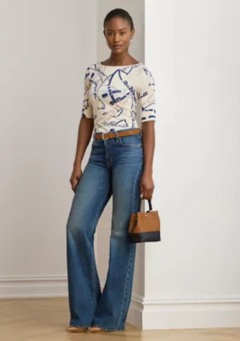 Petite Belting-Print Cotton Boatneck Tee